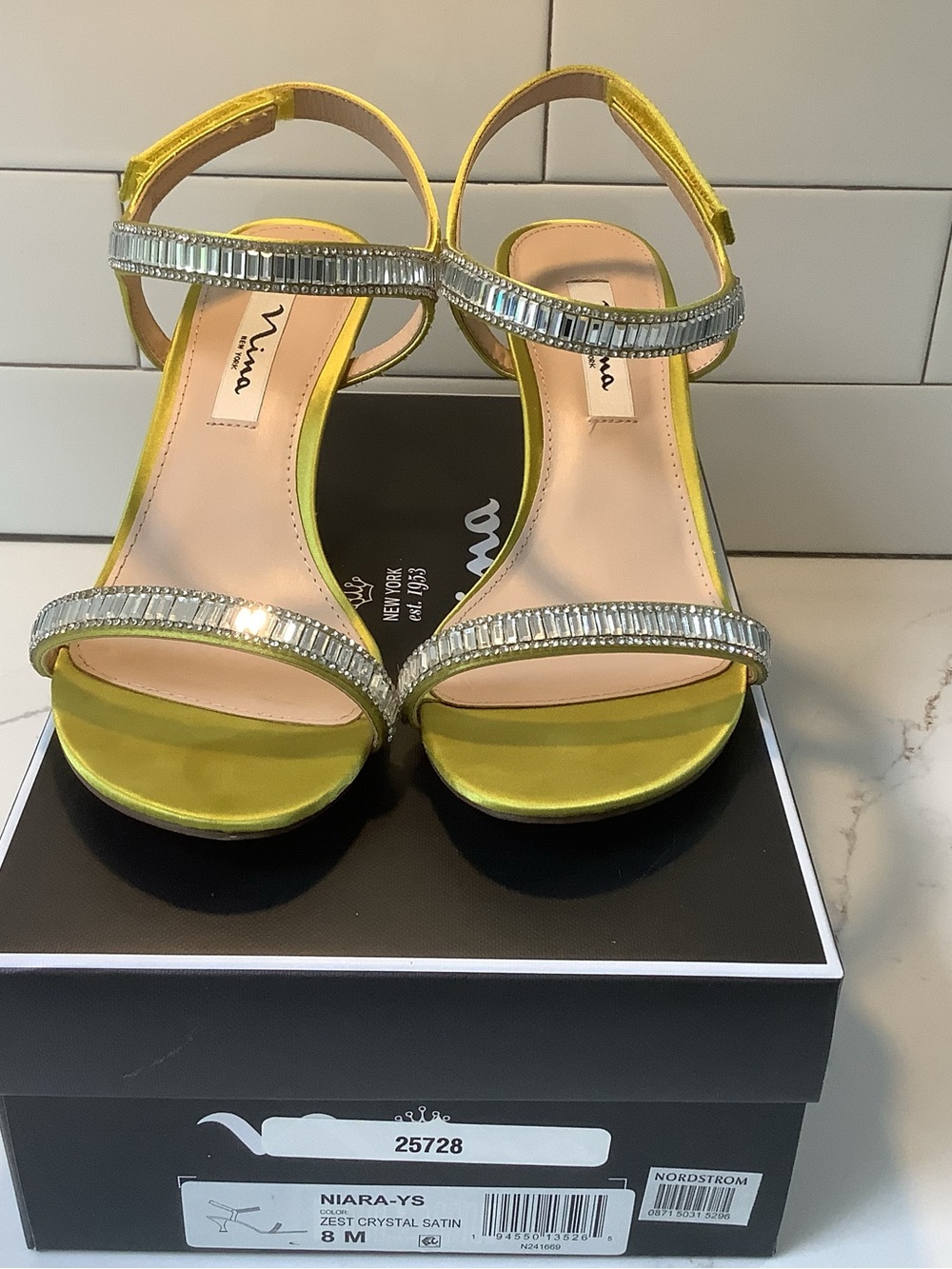 Nina Zest Crystal Satin Ankle-Strap Sandals - Yellow/chartreuse